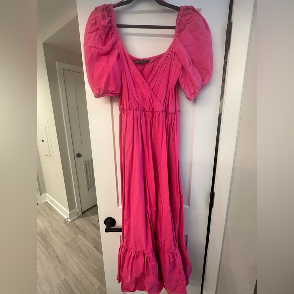Zara Hot pink Puff Sleeve Maxi Dress